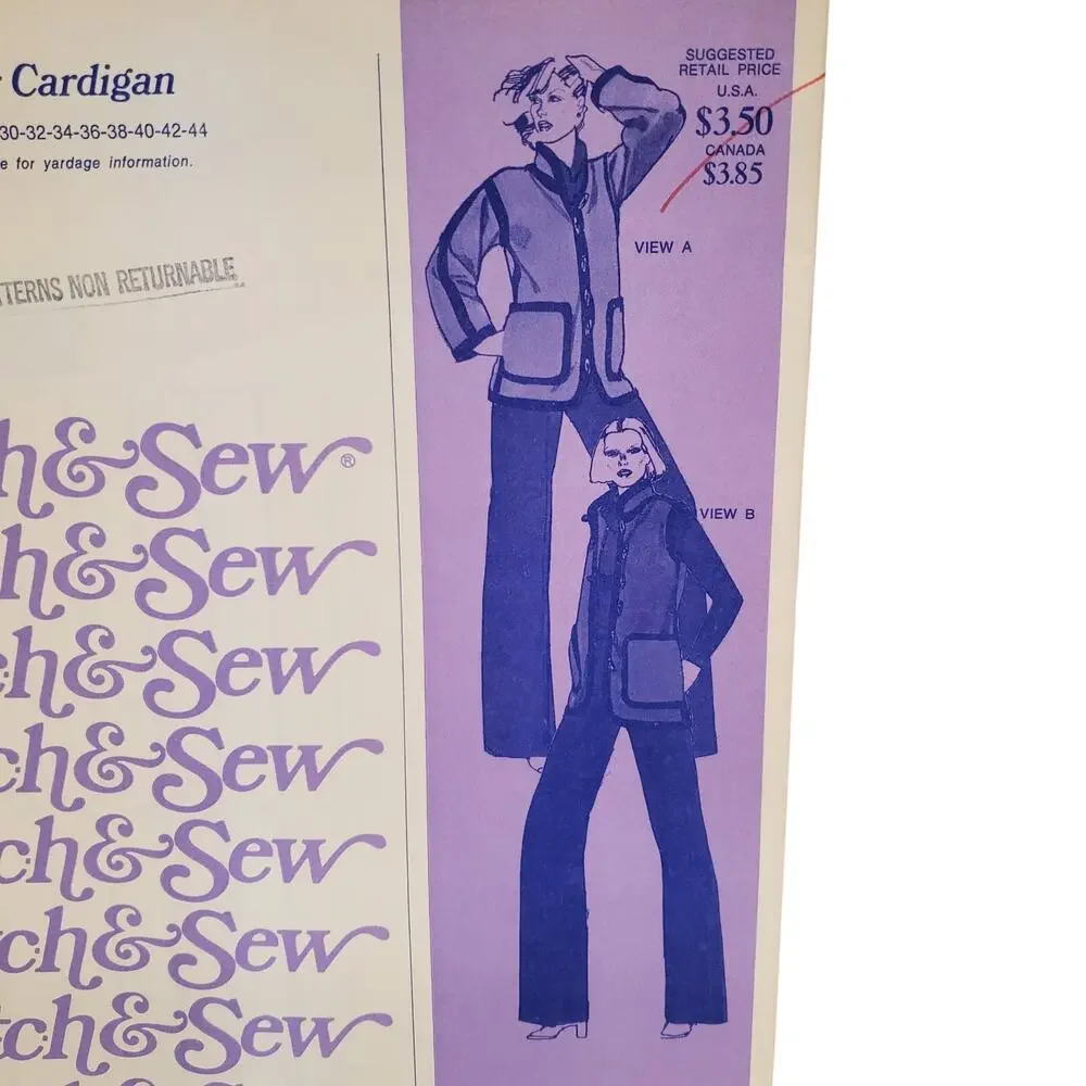 Stretch & Sew Designer Cardigan Sweater Sewing Pattern UNCUT Vintage Ann Person